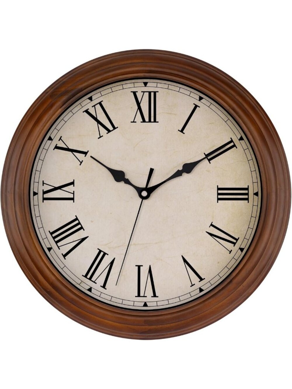 Silent 14" Wood Wall Clock with Roman Numerals - Battery Operated Home Decor